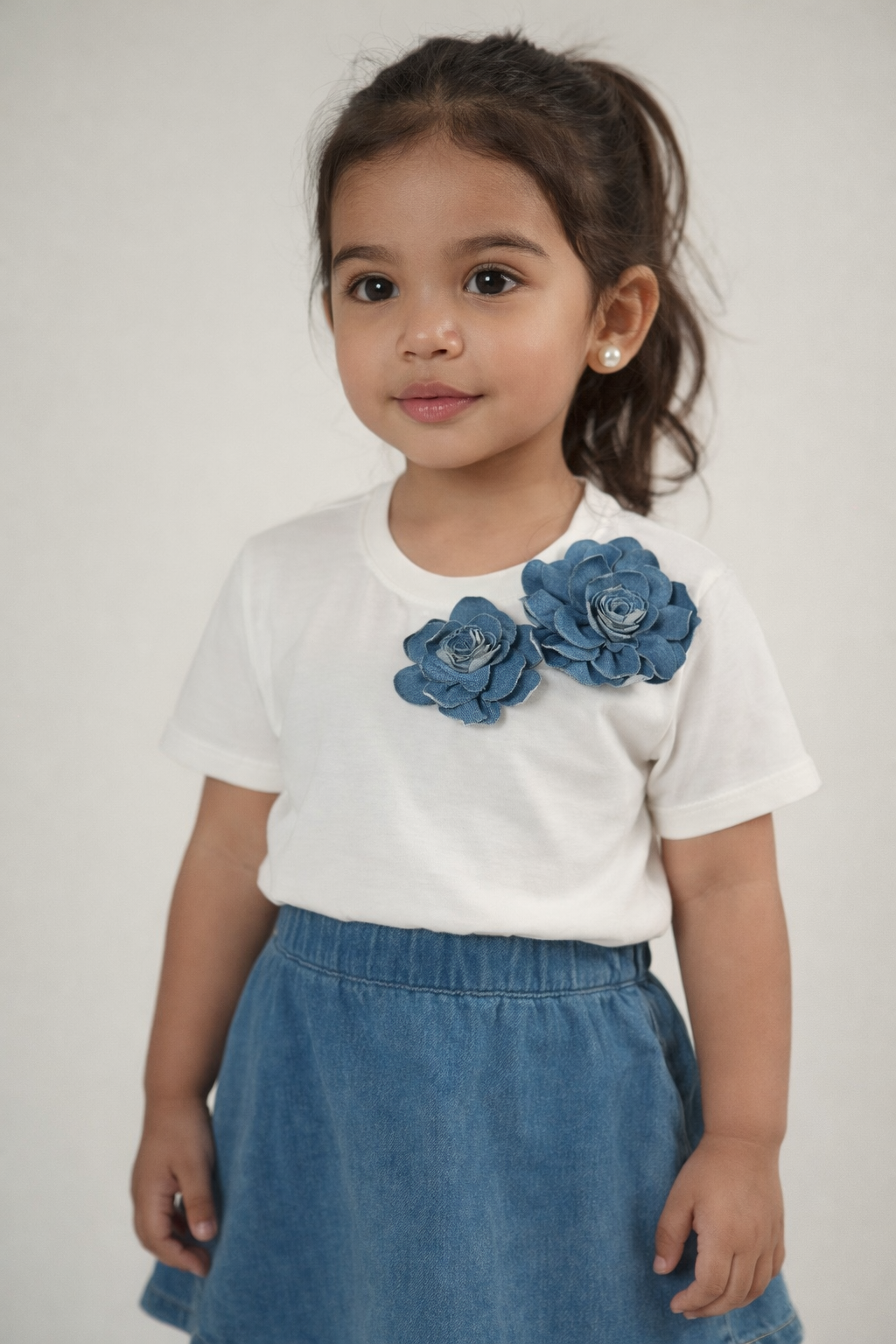 White 3D Denim Rose Designer T-shirt (Pack of 2 T-shirt)