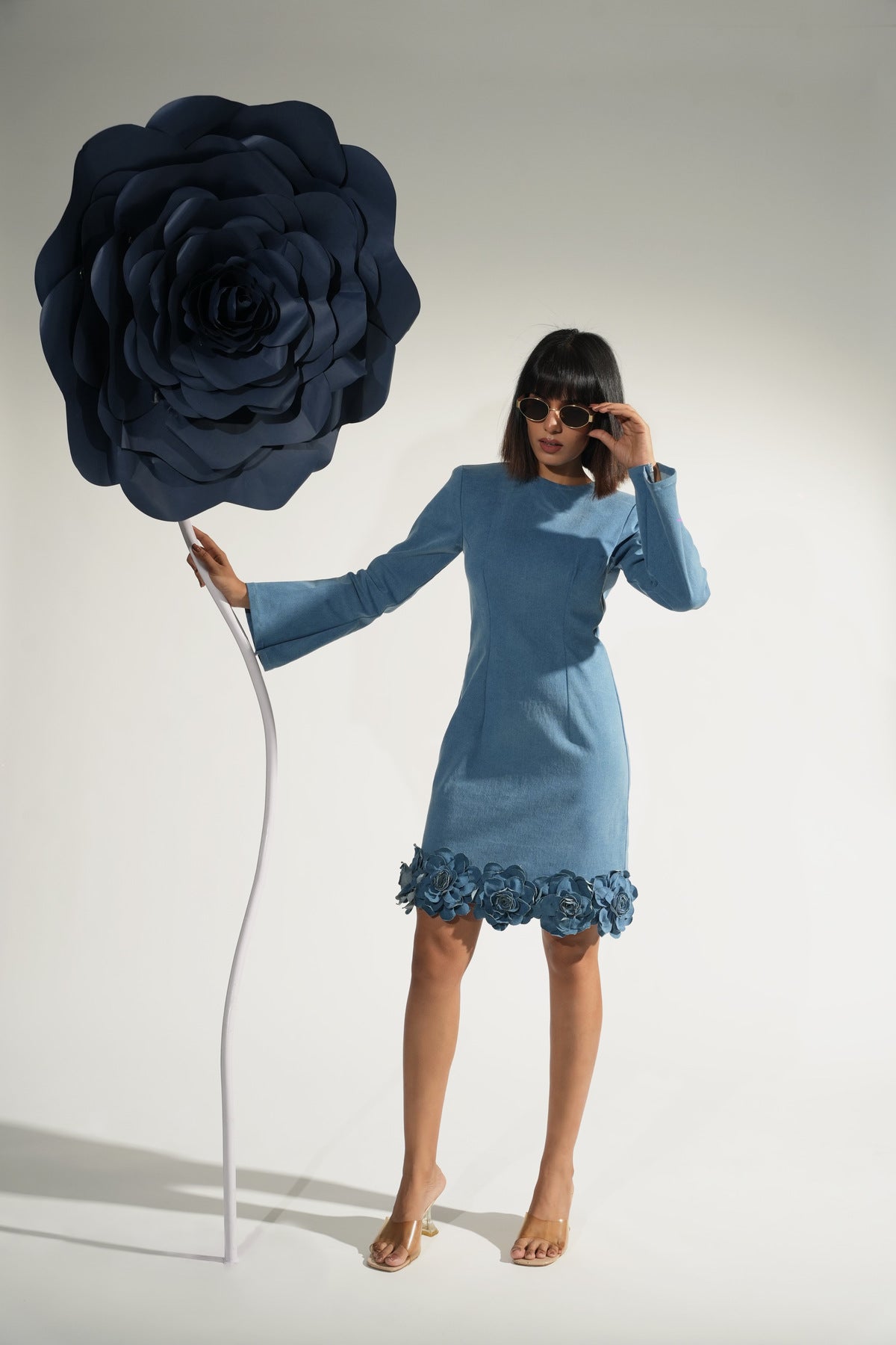 Denim Bloom Cutout Short Dress
