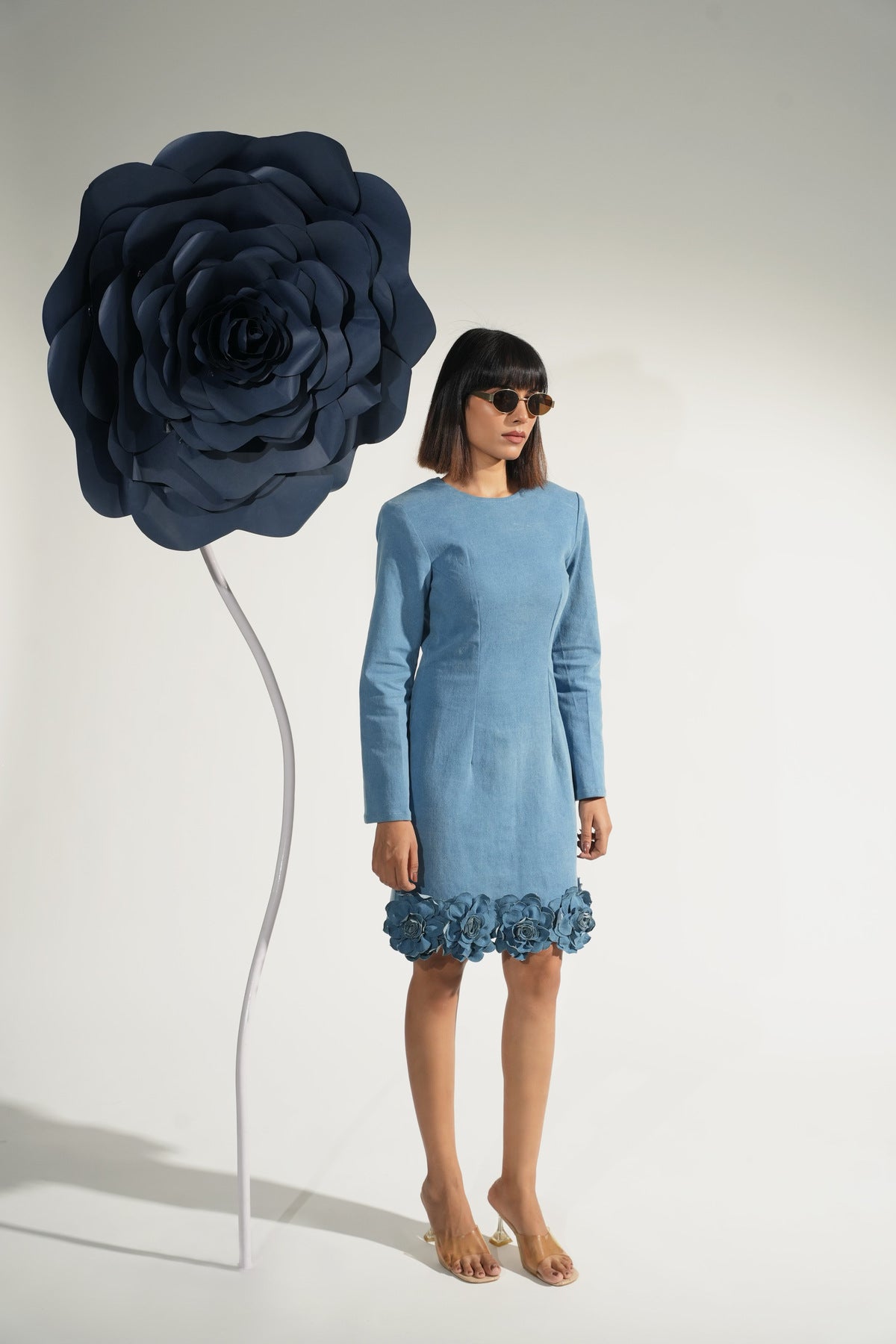 Denim Bloom Cutout Short Dress