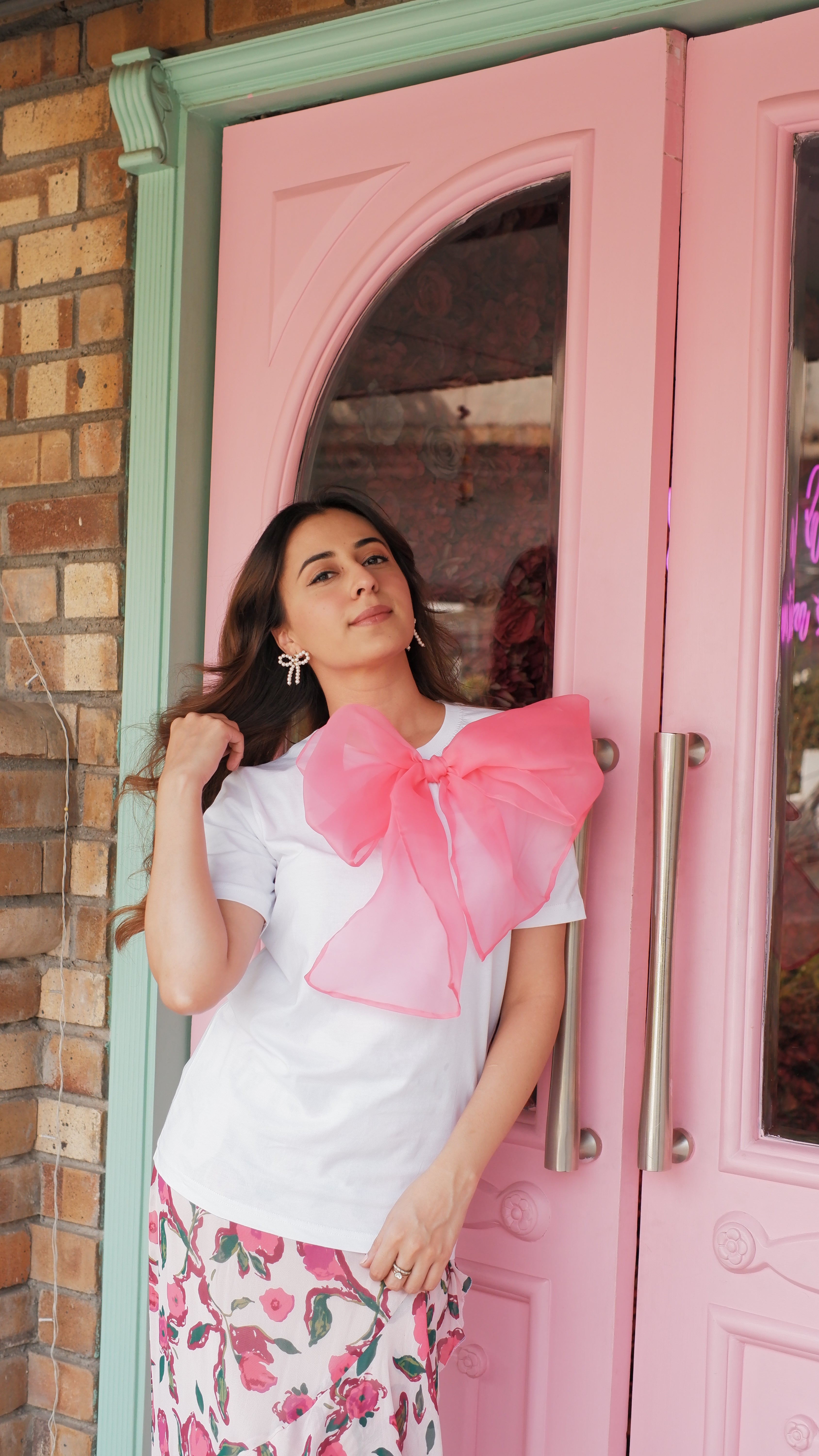 PINK BOW TSHIRT (Only for kids)