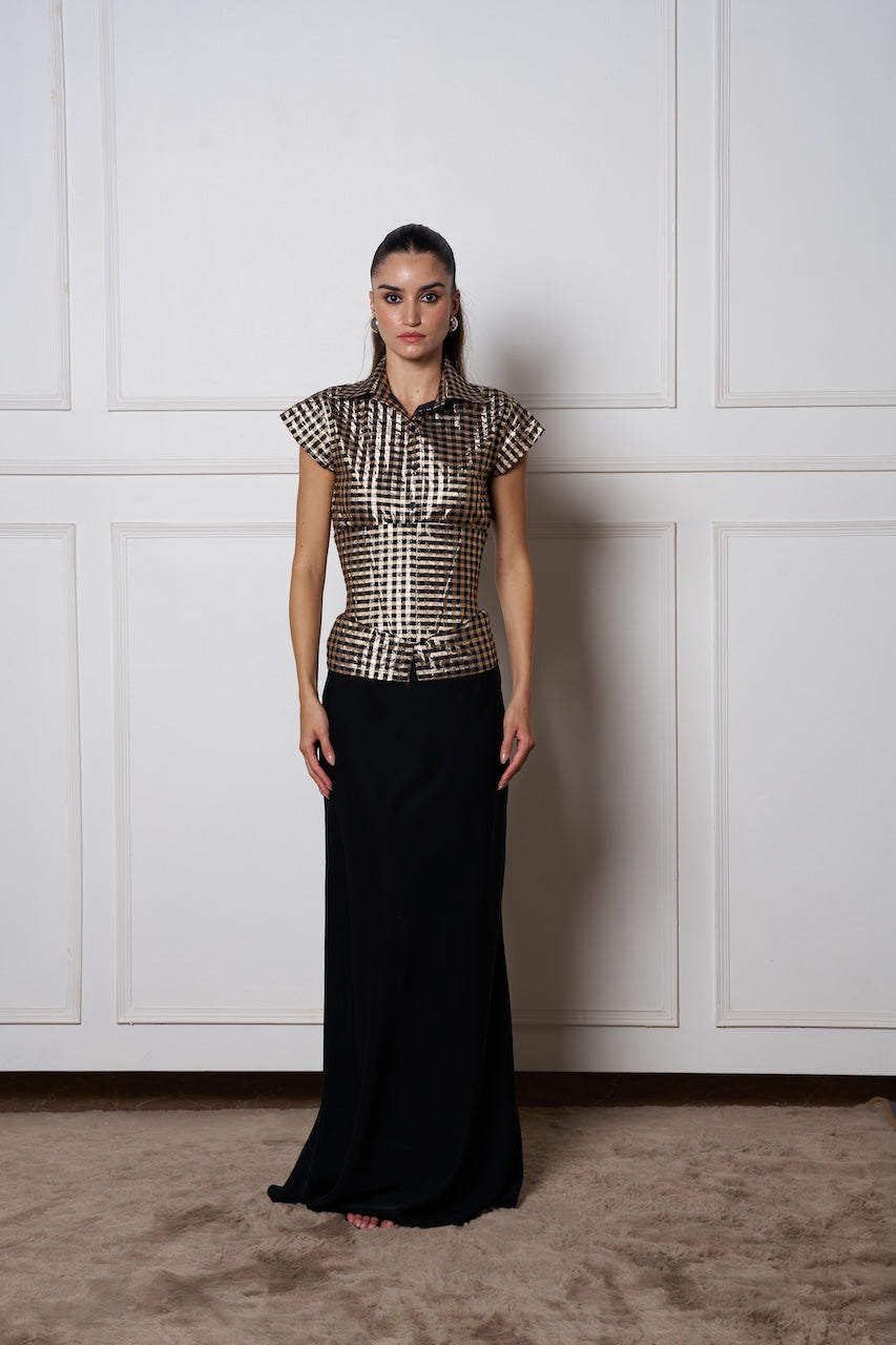 SWARN CHANDERI SHIRT (Detachable corset )