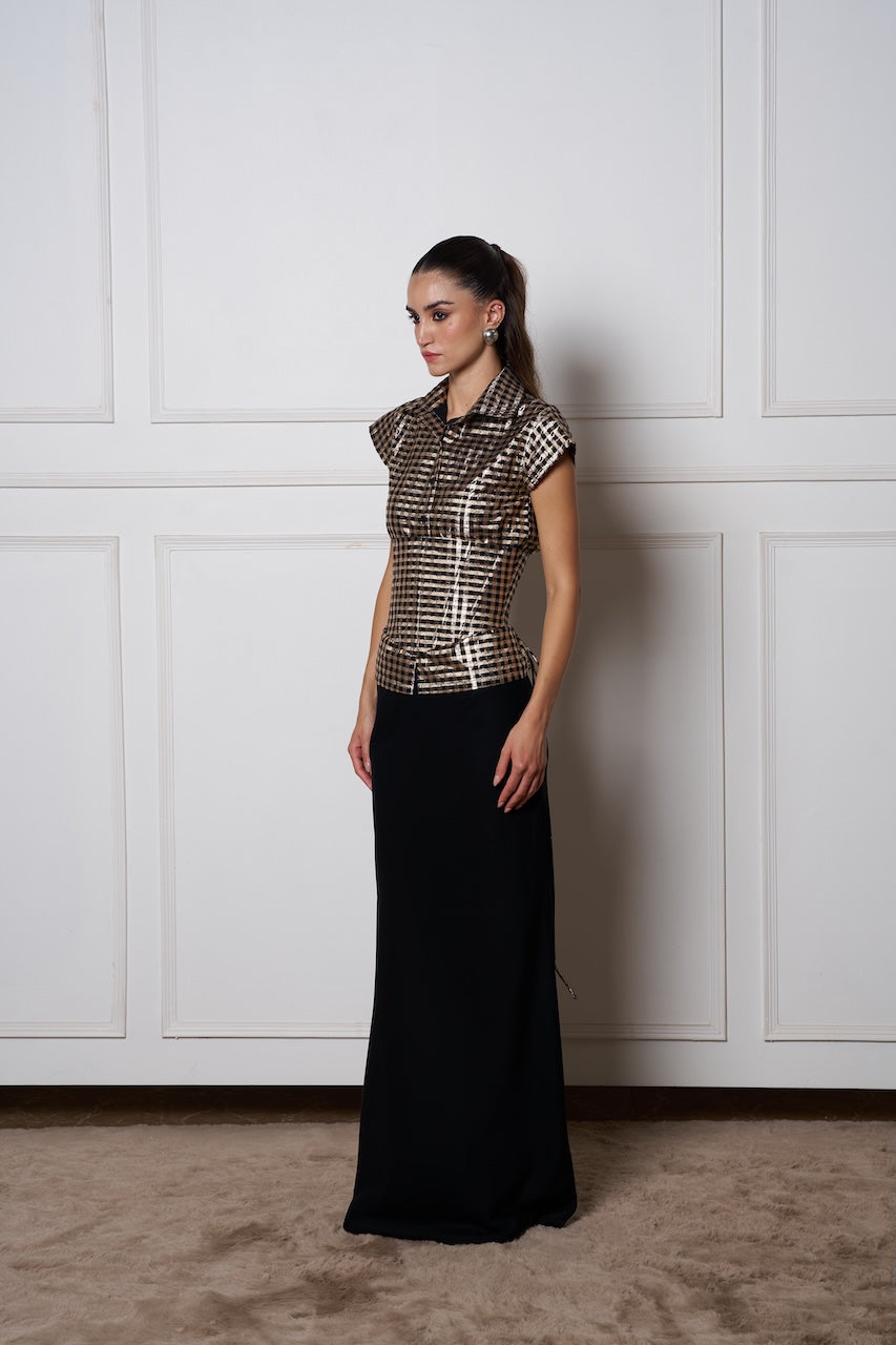 SWARN CHANDERI SHIRT (Detachable corset )