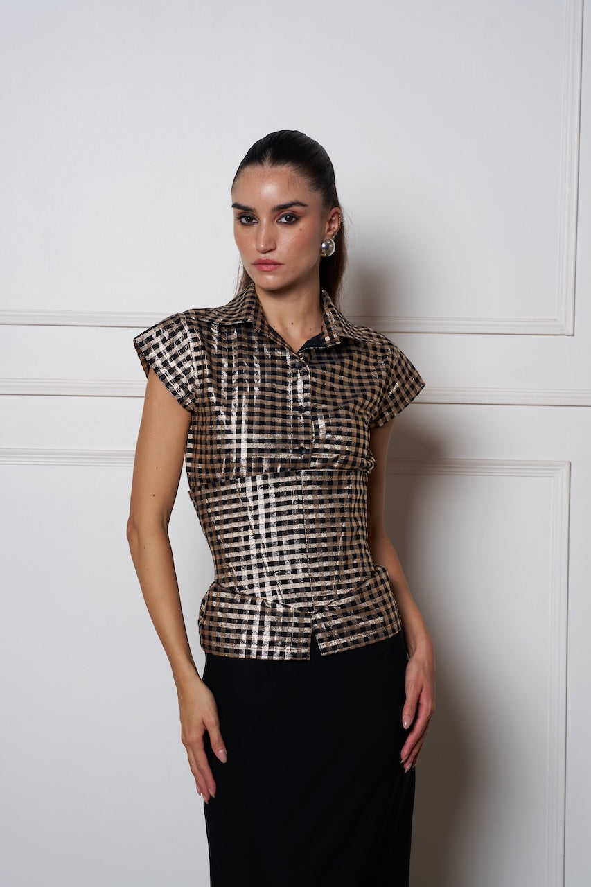 SWARN CHANDERI SHIRT (Detachable corset )