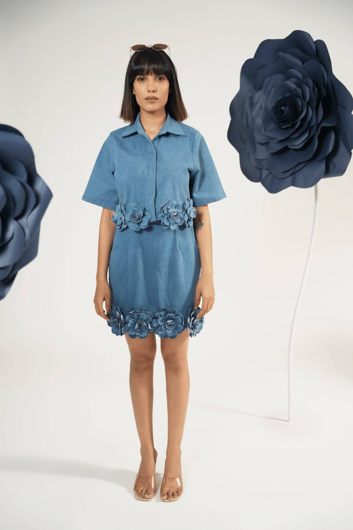 Denim Bloom Boxy Crop Shirt