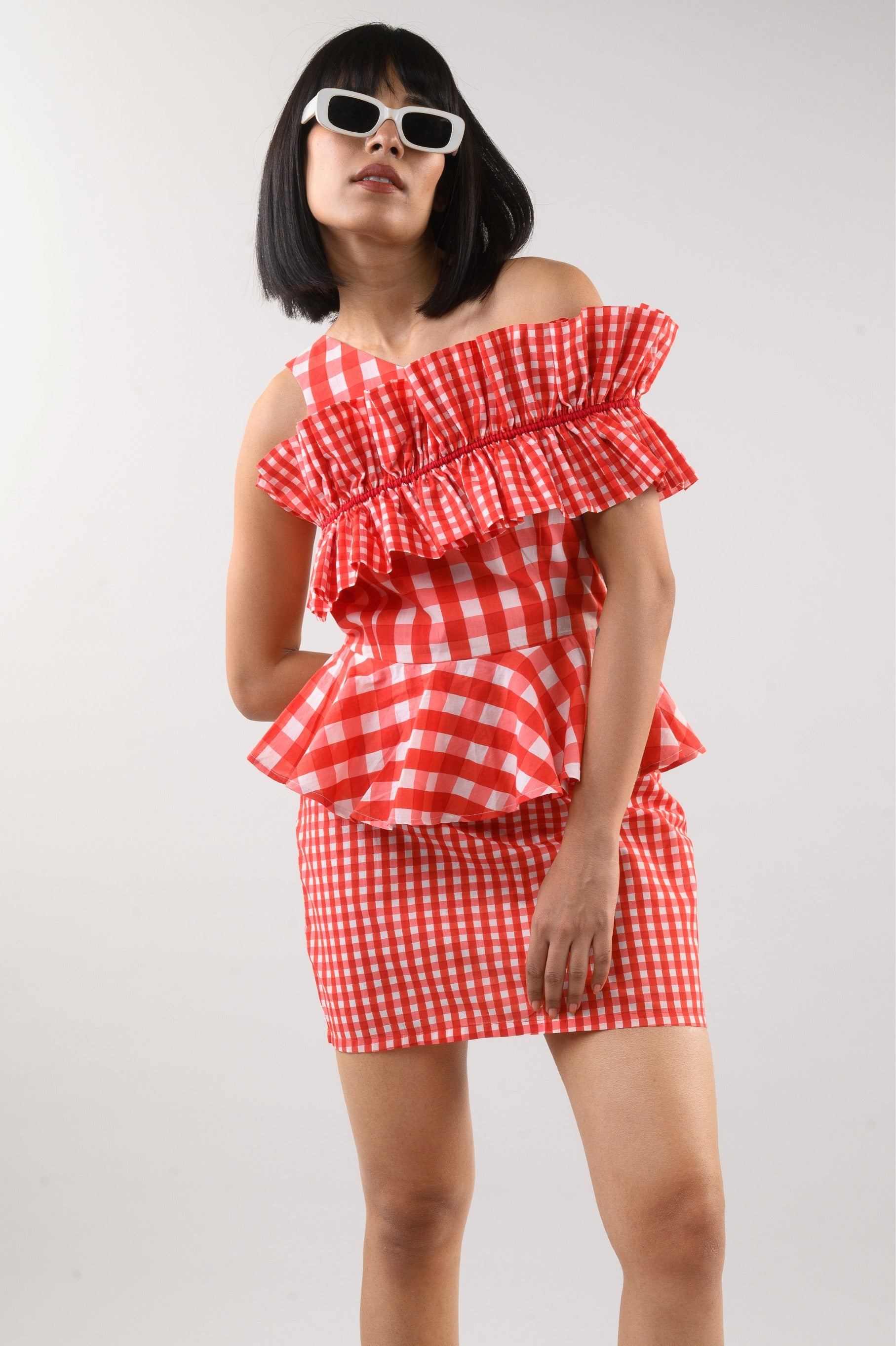 Gingham Cascade Top