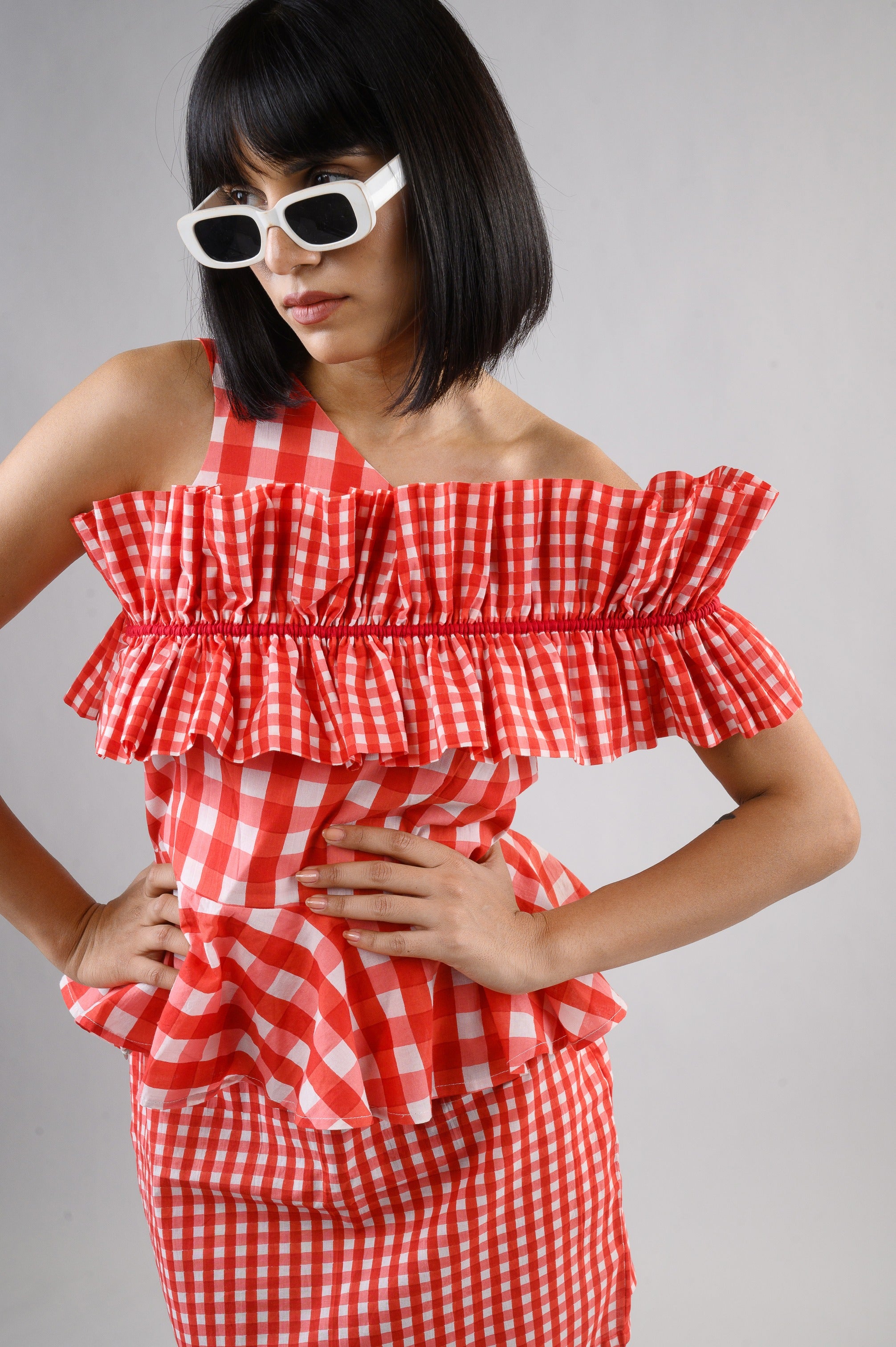 Gingham Cascade Top