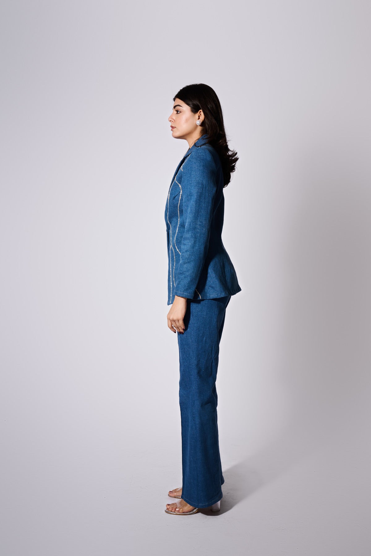 Denim Blazer With Rhinestone Embellishments (Only Blazer)