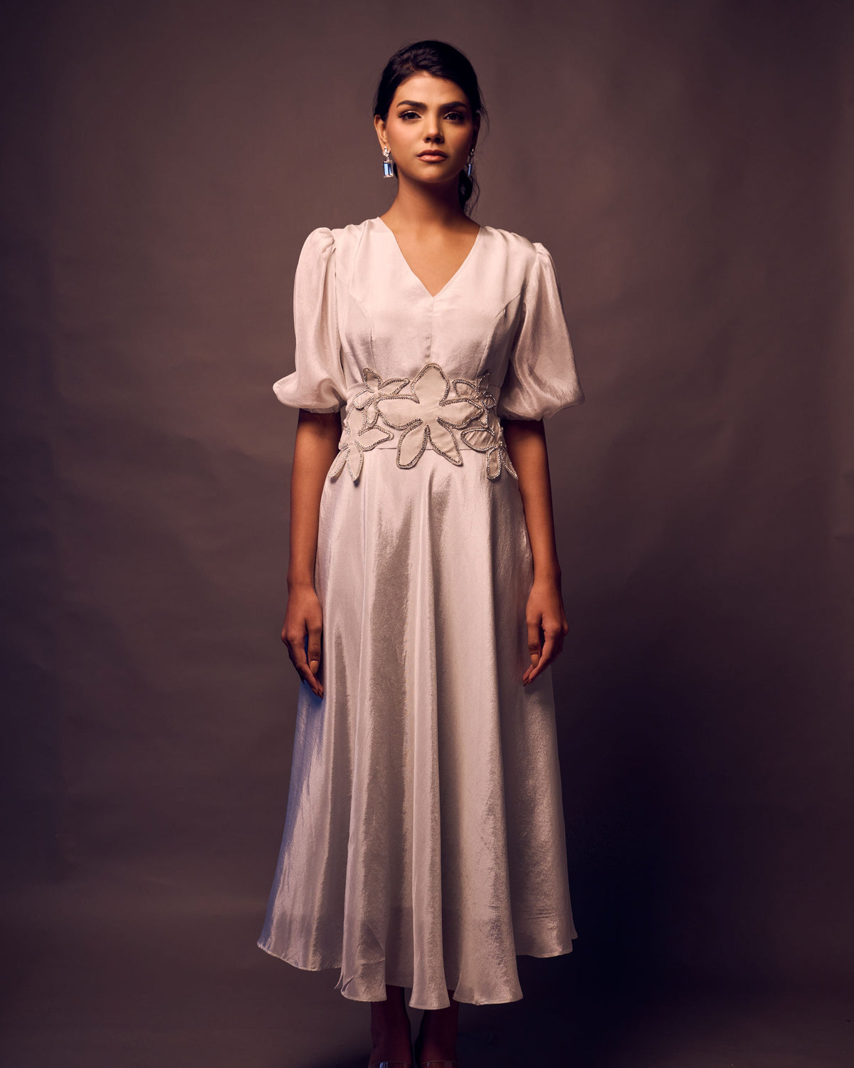 Weaving Cult Silver Tissue Dress With Embellished Belt
