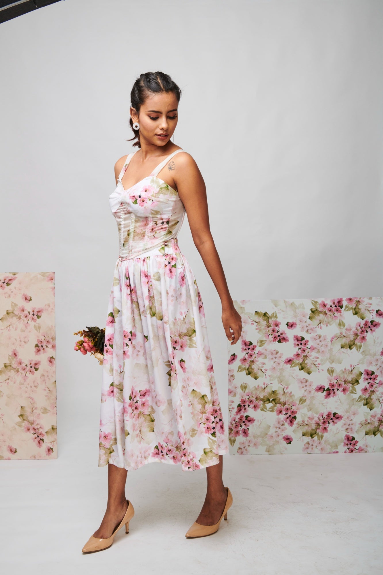 Floral Gathered Midi Skirt