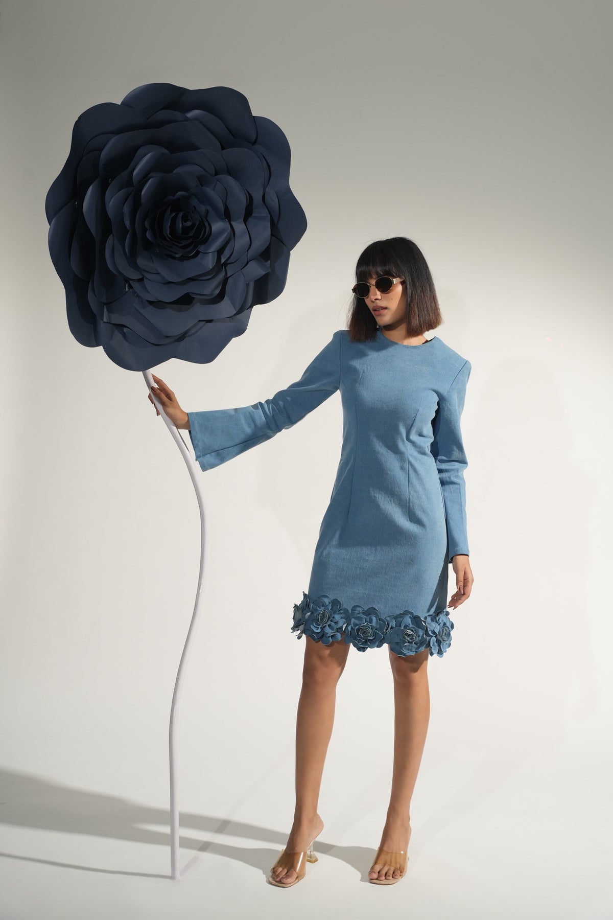 Denim Bloom Cutout Short Dress