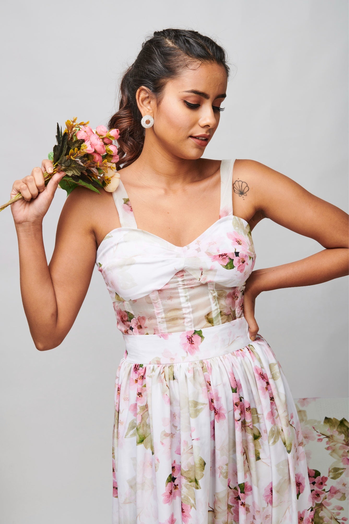 Floral Gathered Midi Skirt