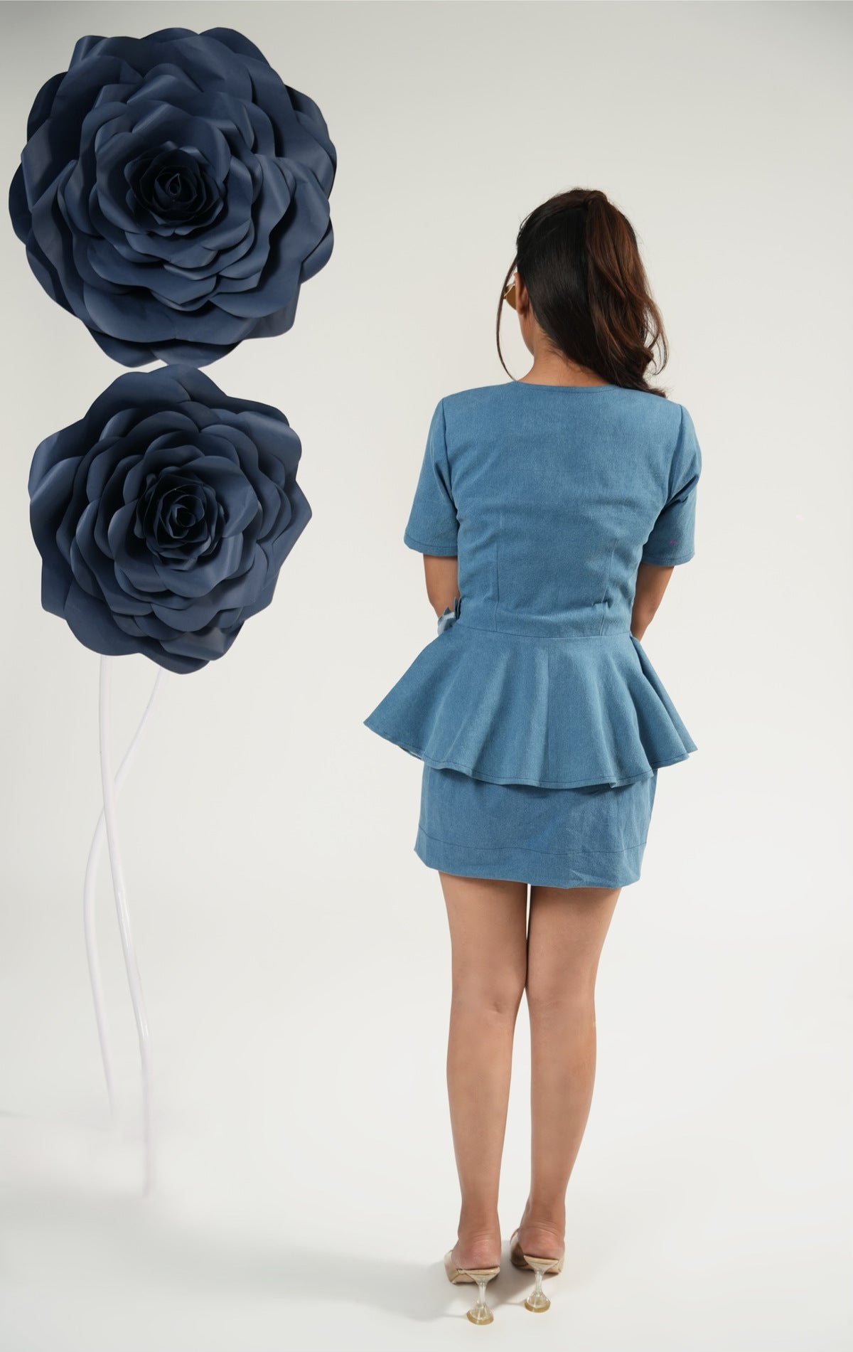 Floral Embrace Peplum Denim Coord Set