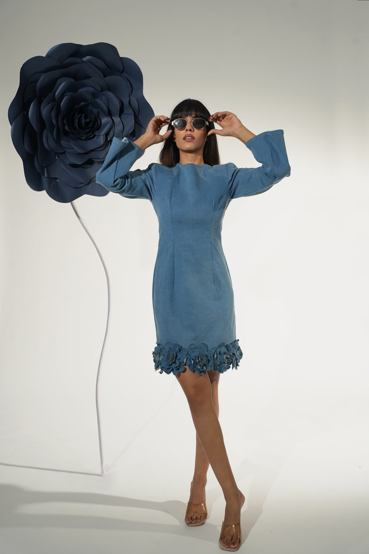 Denim Bloom Cutout Short Dress