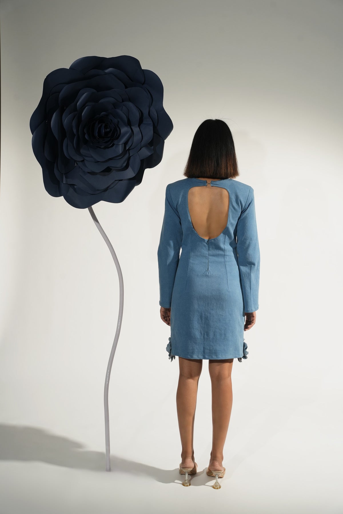 Denim Bloom Cutout Short Dress