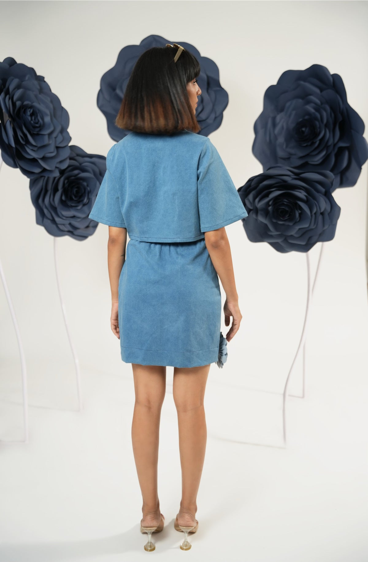 Denim Bloom Boxy Crop Shirt