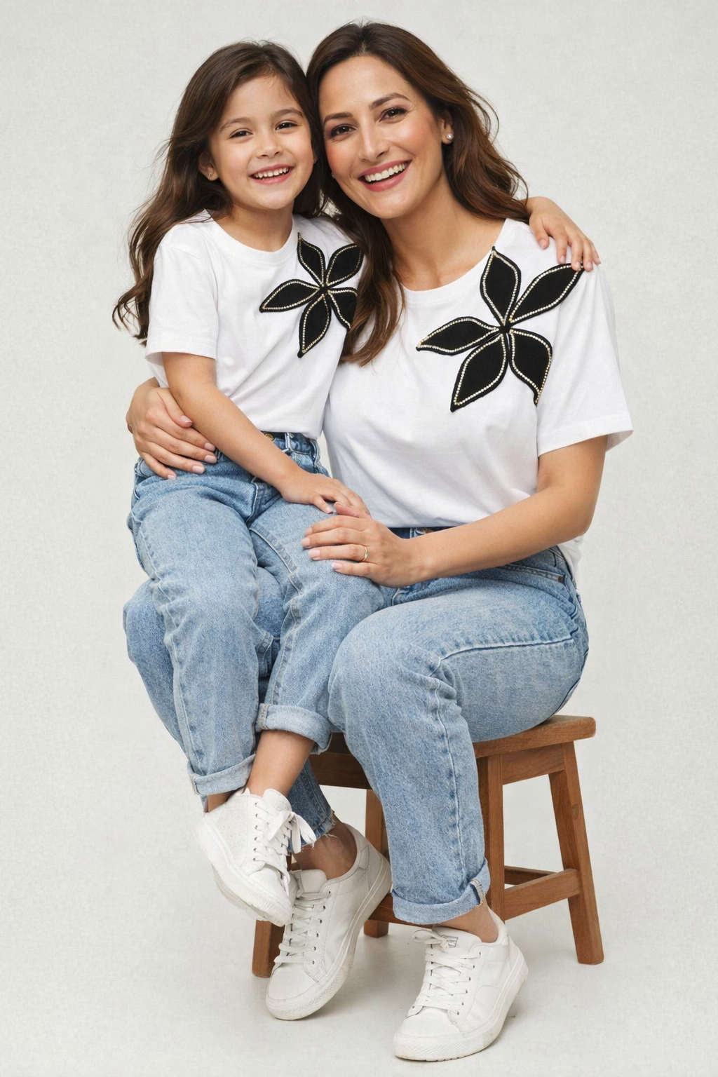 White Tshirt With Rhinestone Flower (Pack of 2 T-shirt)