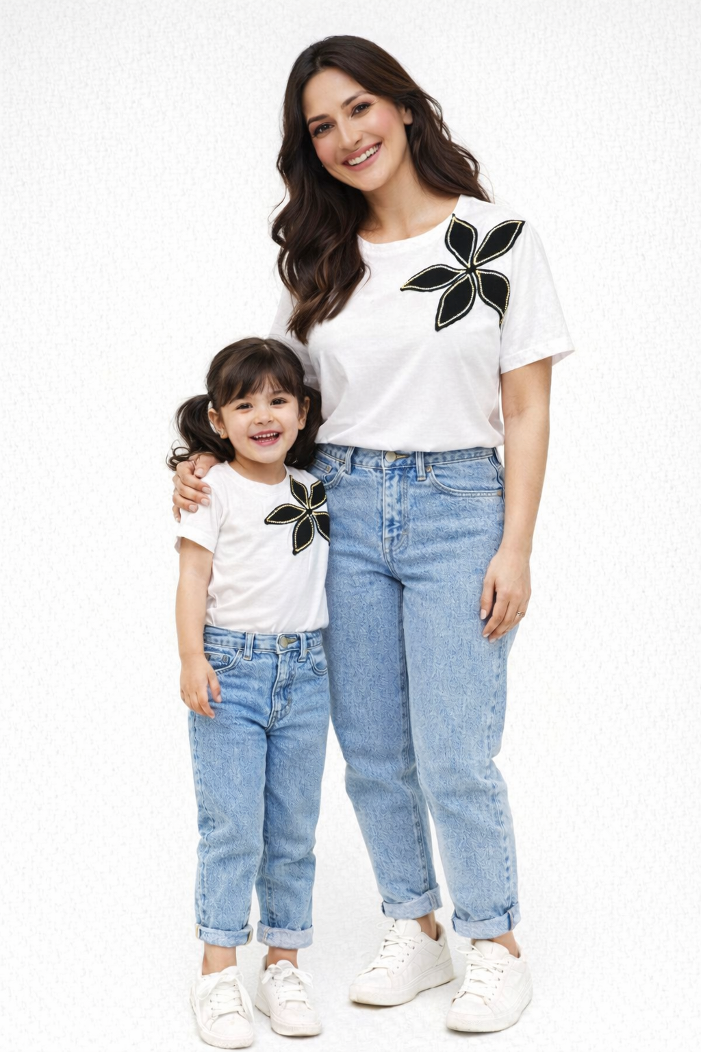 White Tshirt With Rhinestone Flower (Pack of 2 T-shirt)