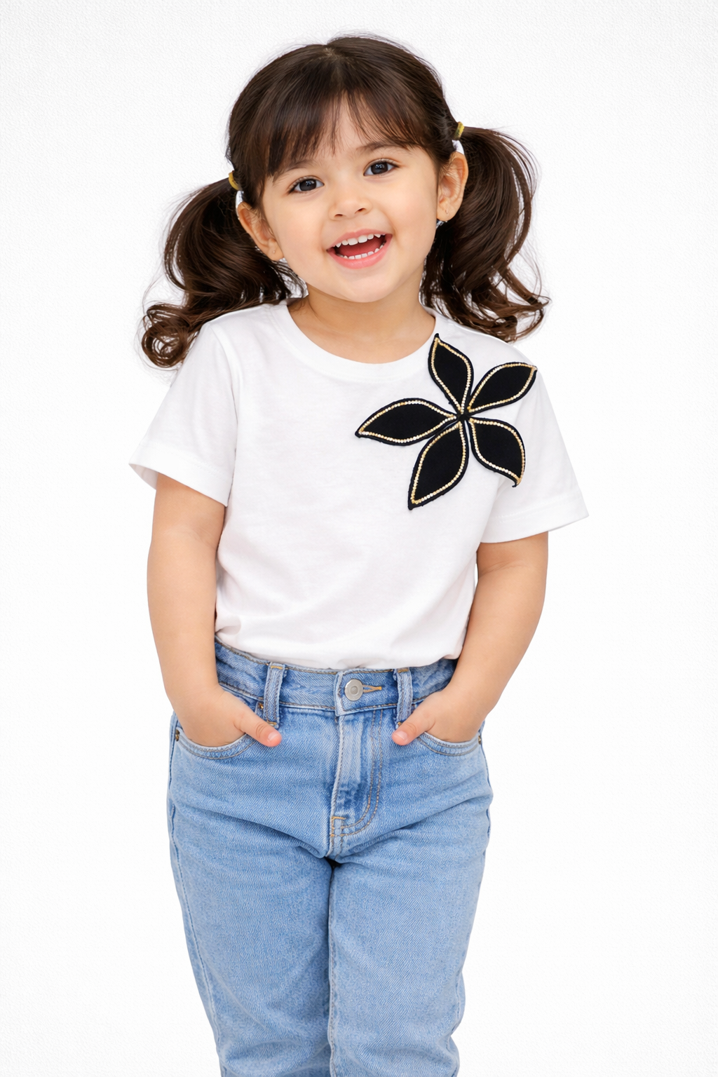 White Tshirt With Rhinestone Flower (Only for kids)