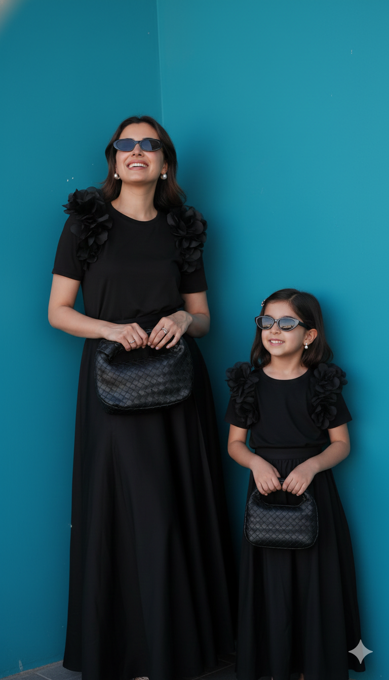 BLACK TSHIRT WITH 3D FLOWERS (Pack of 2 T-shirt)