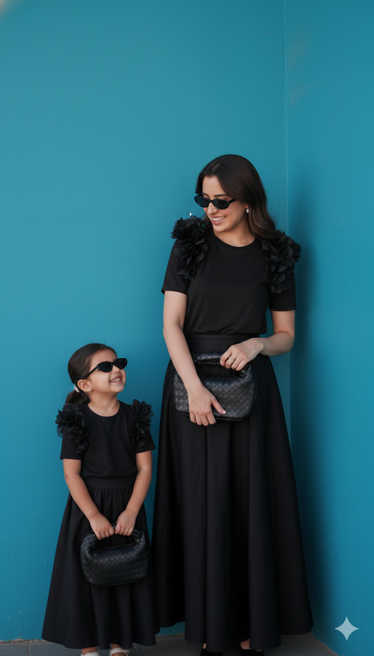 BLACK TSHIRT WITH 3D FLOWERS (Pack of 2 T-shirt)