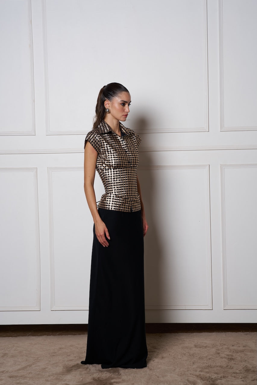 SWARN CHANDERI SHIRT (Detachable corset )