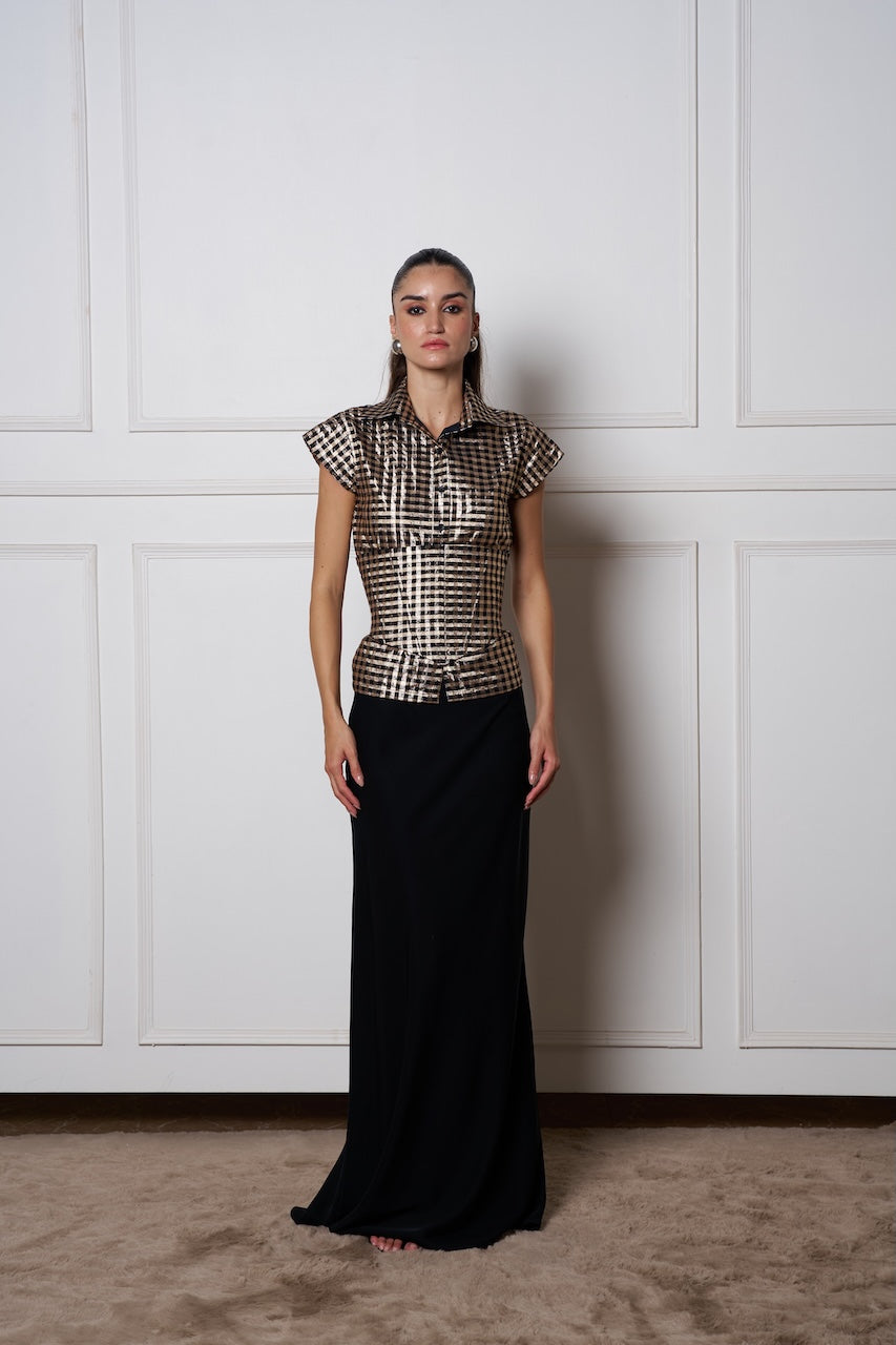 SWARN CHANDERI SHIRT (Detachable corset )