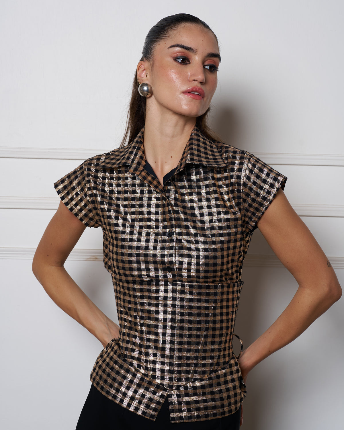 SWARN CHANDERI SHIRT (Detachable corset )