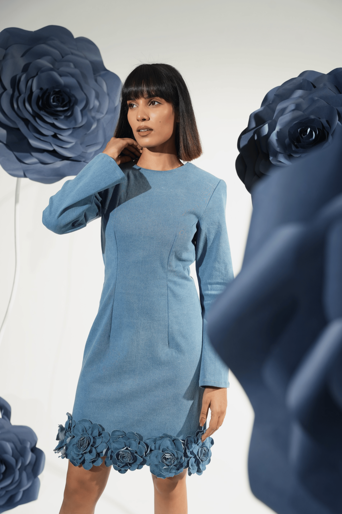 Denim Bloom Cutout Short Dress