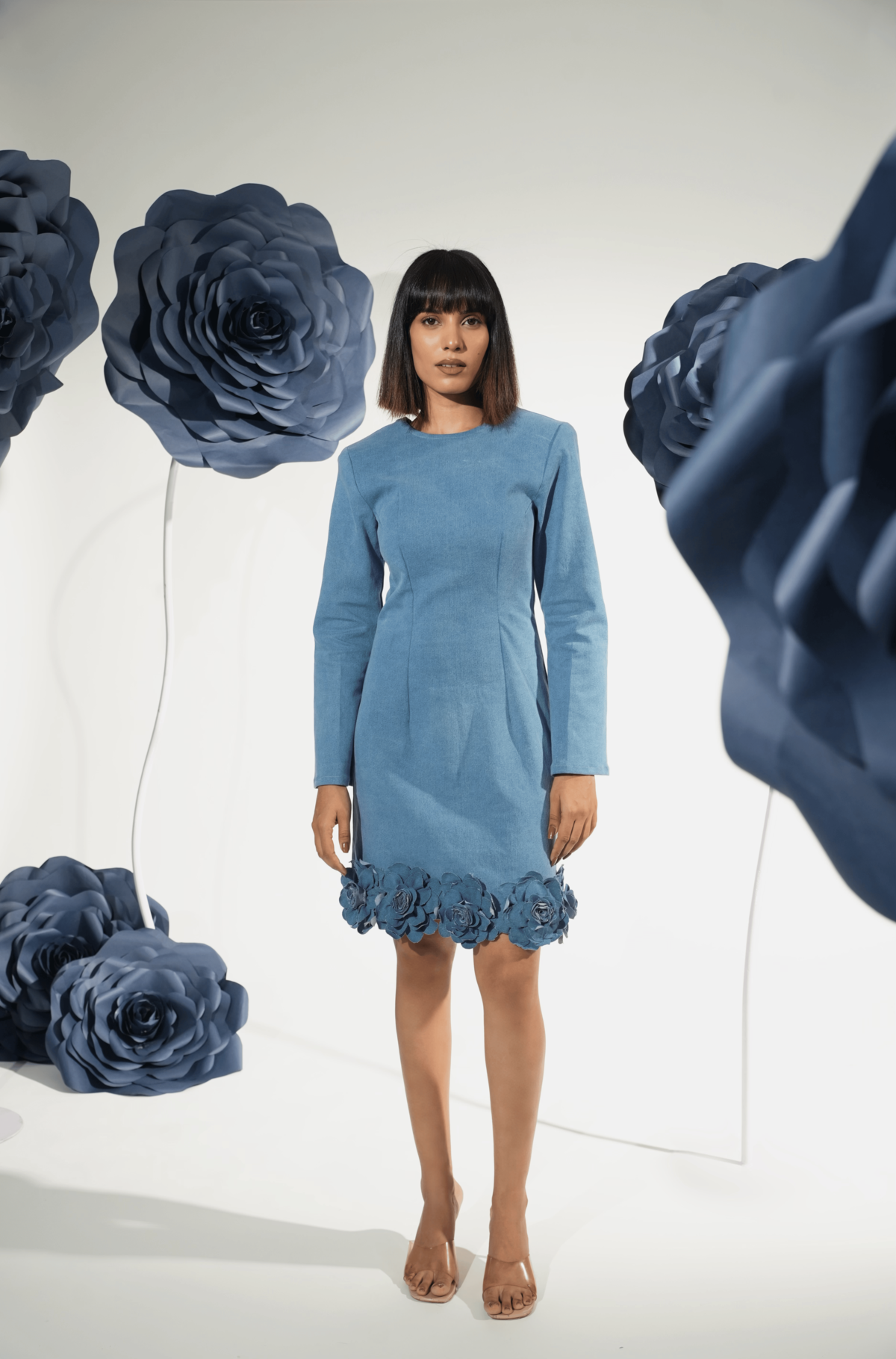 Denim Bloom Cutout Short Dress