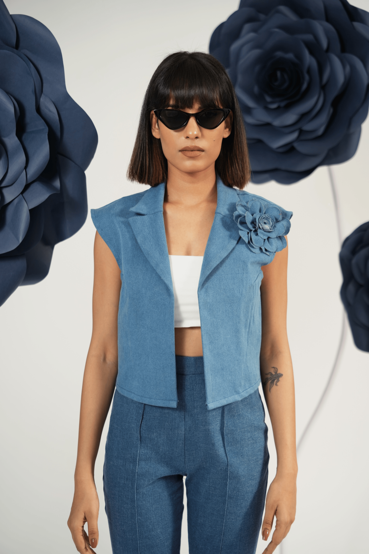 Denim Bloom Vest Top