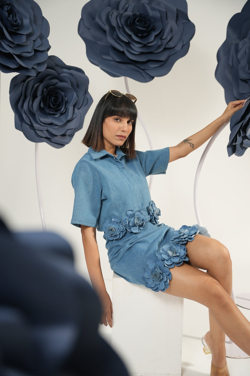 Denim Bloom Boxy Crop Shirt