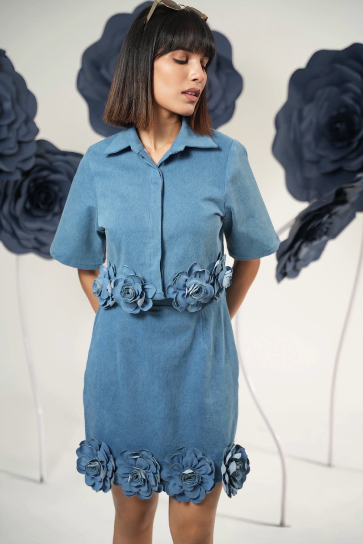 Denim Bloom Boxy Crop Shirt