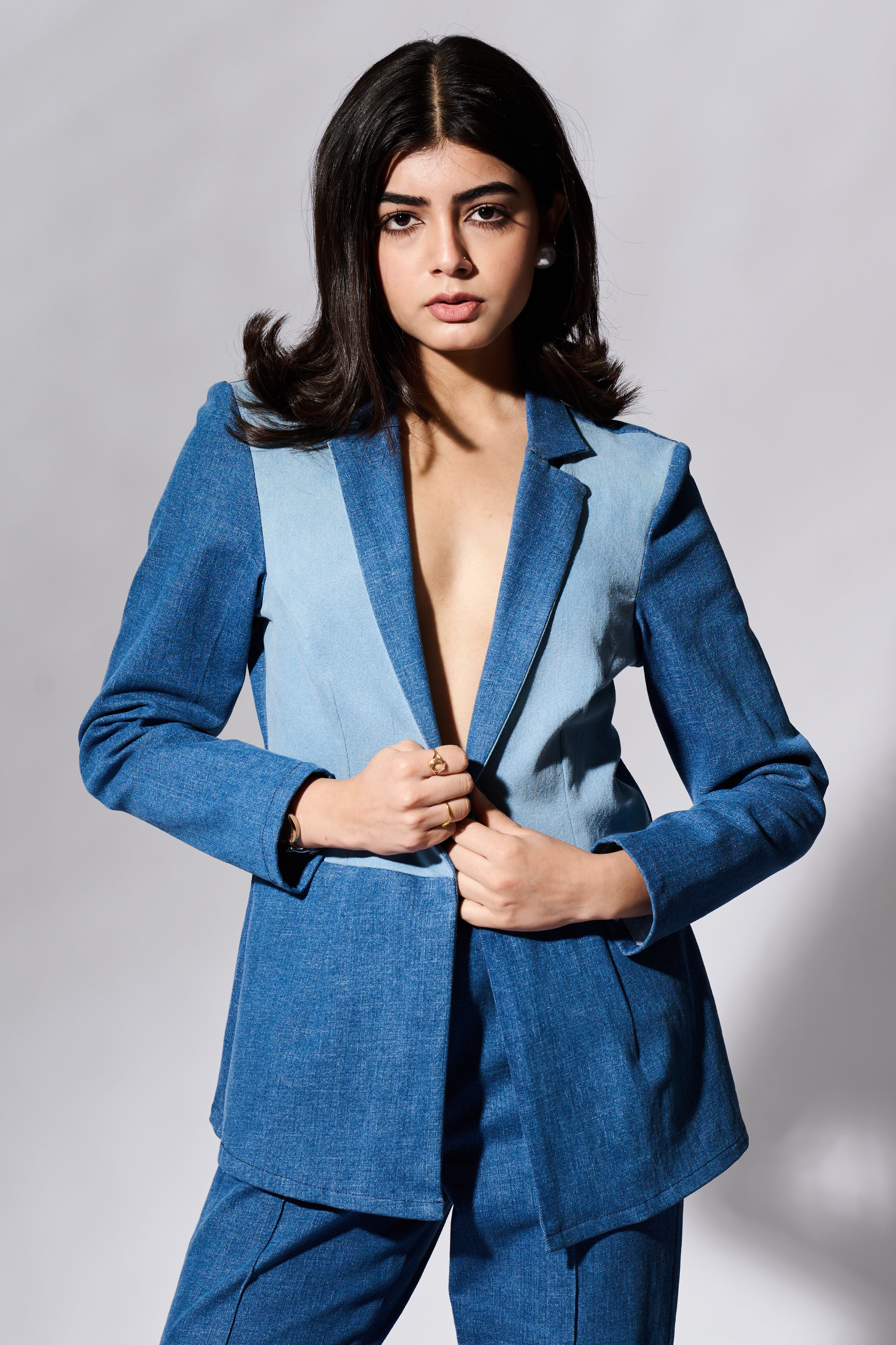 Denim Colour Block Blazer (Only Blazer)