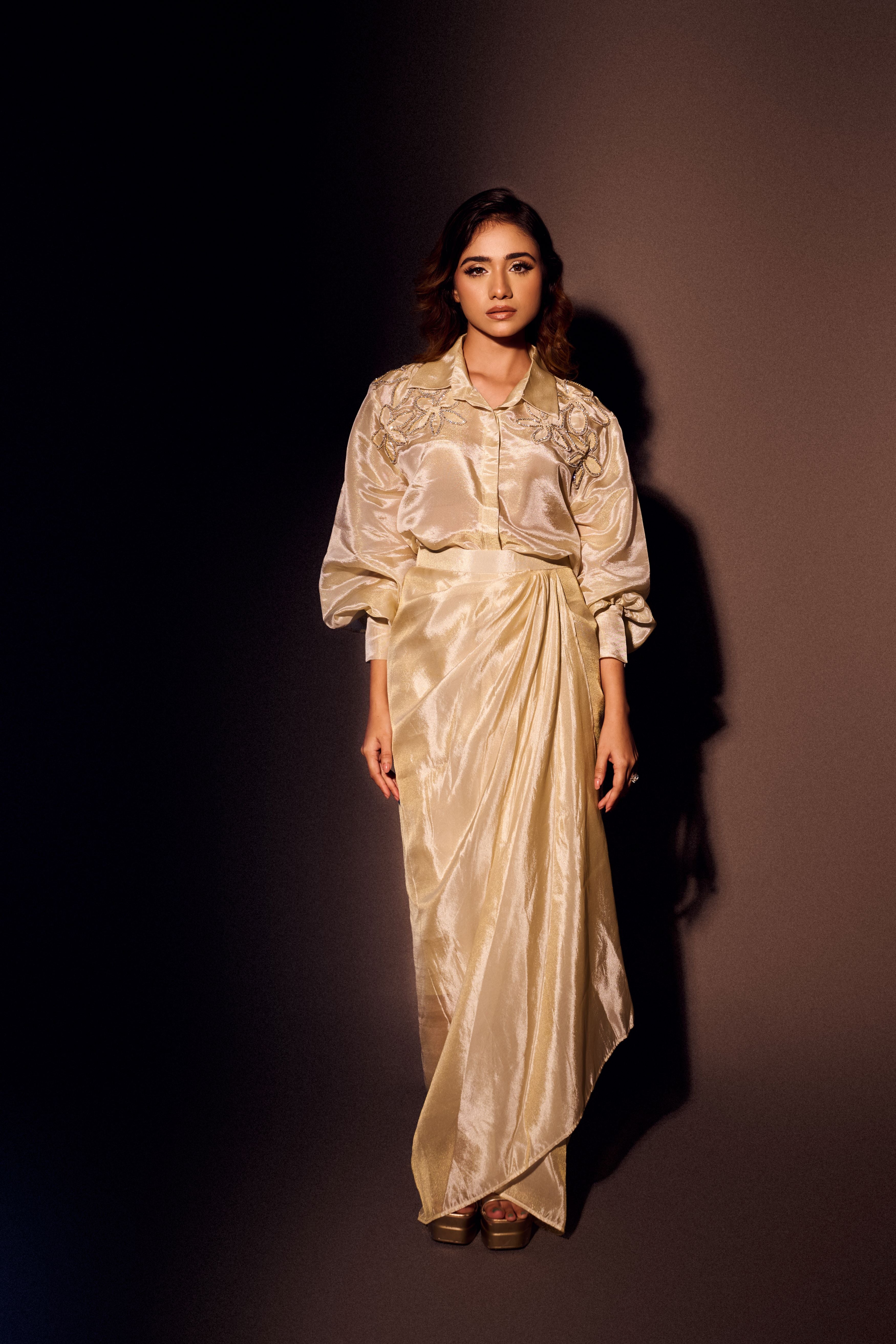 Weaving Cult Gold Tissue Embellished Shirt