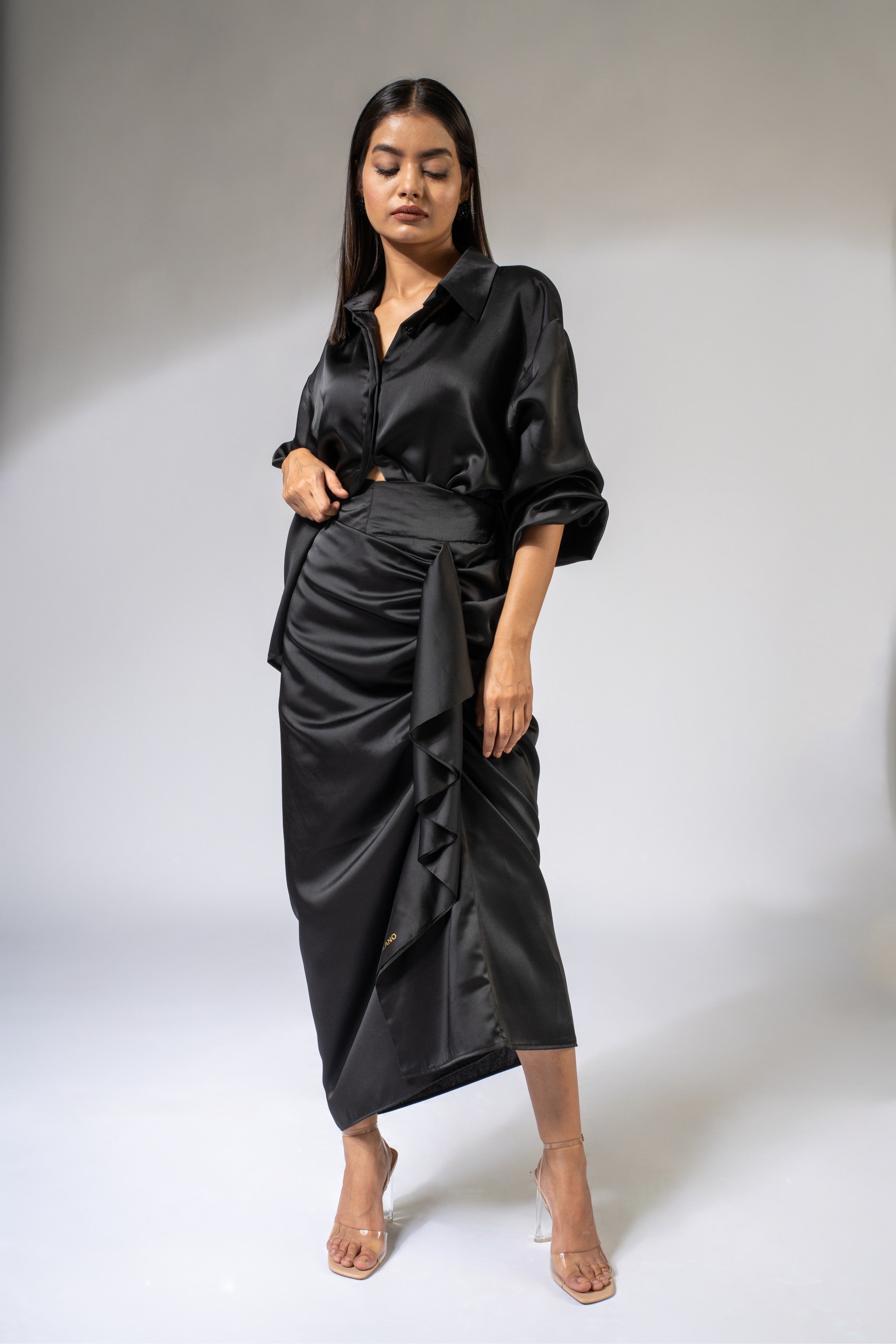 Black Drape Gathered Skirt