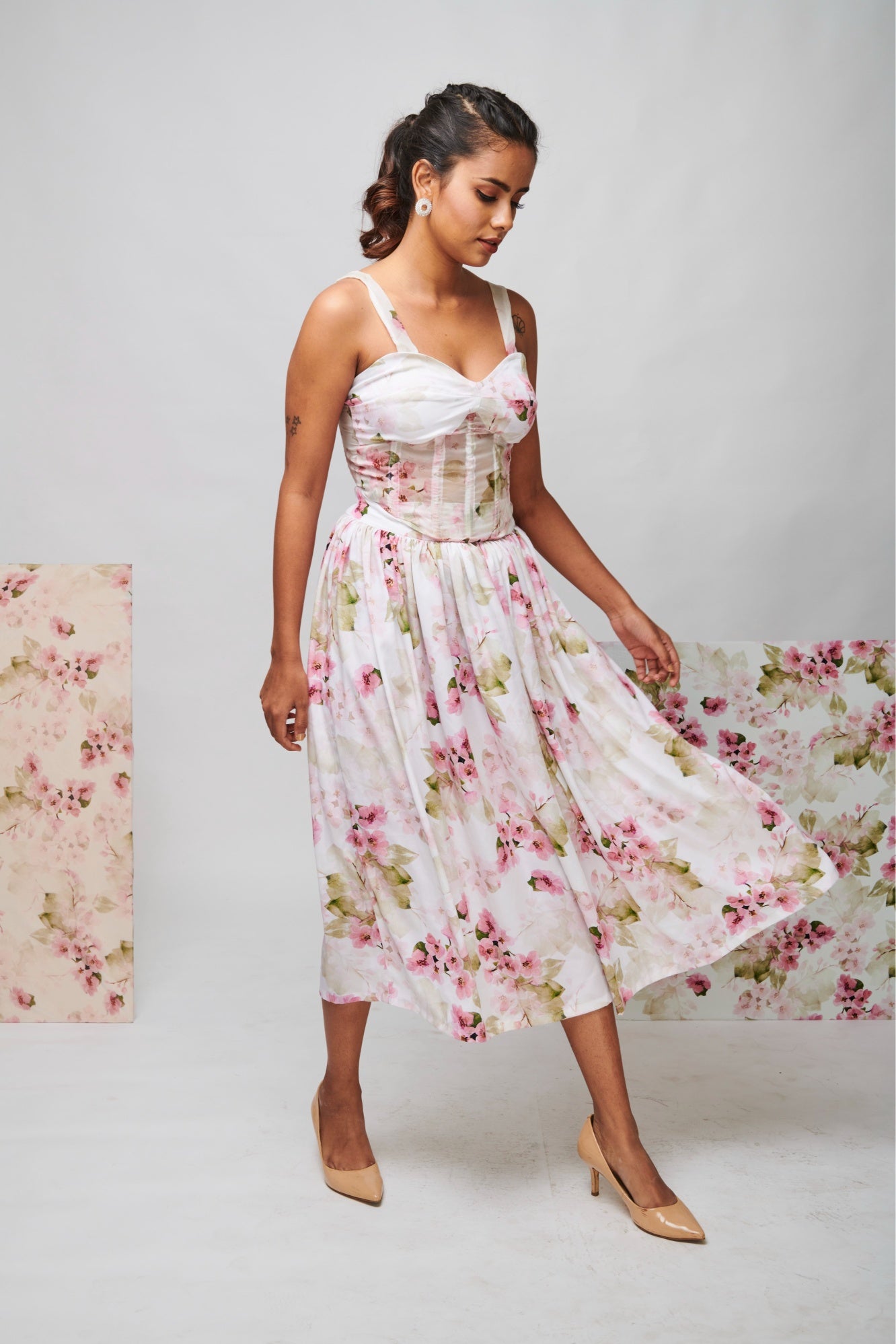 Floral Gathered Midi Skirt